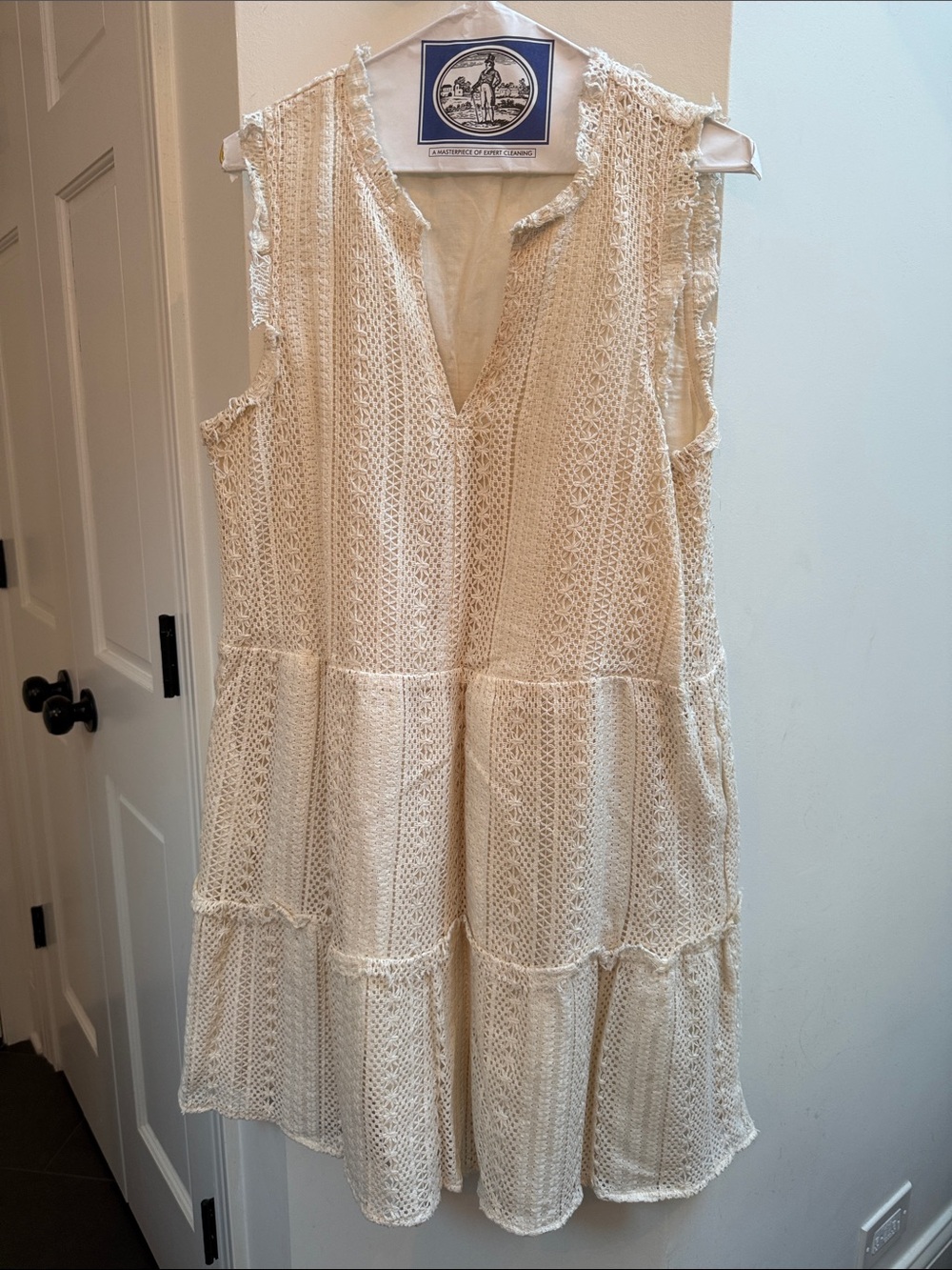 Sleeveless Cream Crochet Tiered Dress